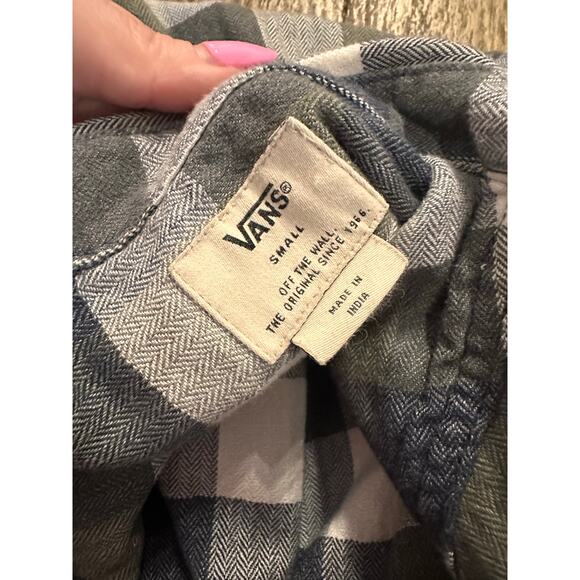 Vans Off The Wall Green Gray Plaid Flannel Shirt Men’s Small - Picture 6 of 7